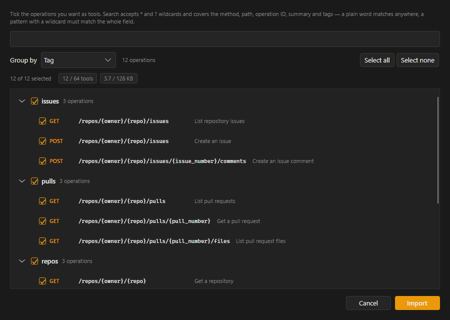 OpenAPI operation picker
