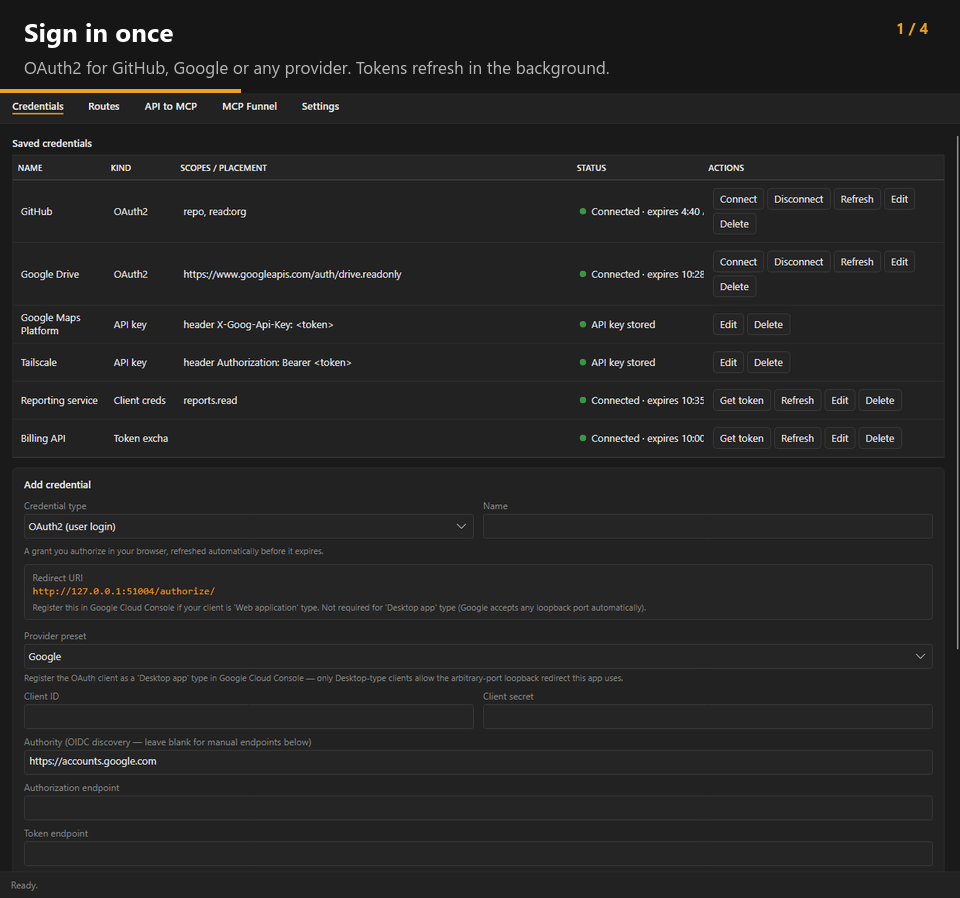 A tour of RavensPort: sign in once, pool MCP servers into one endpoint per agent with MCP Funnel, and turn a REST API or OpenAPI spec into MCP tools with API to MCP